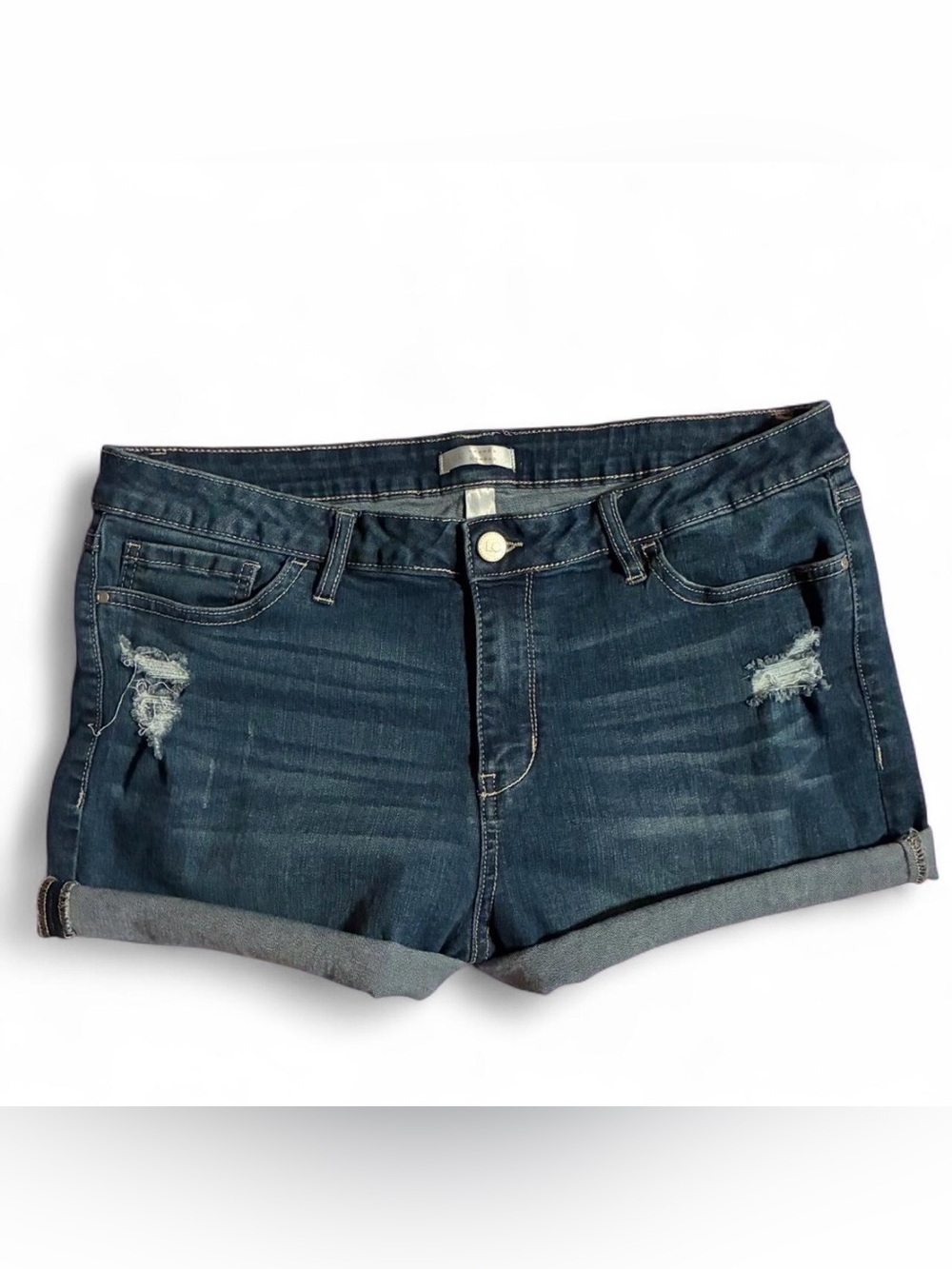 LC Lauren Conrad Dark Blue Distressed Rolled-Hem Denim Shorts